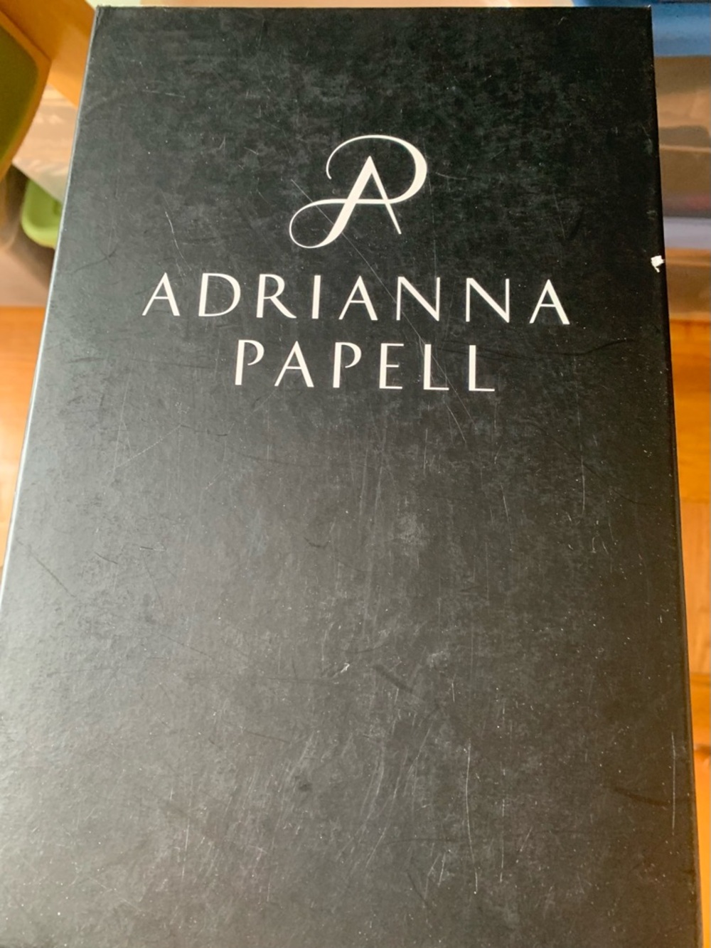 Adrianna Papell Empty Black Shoe Box with White Logo and Label